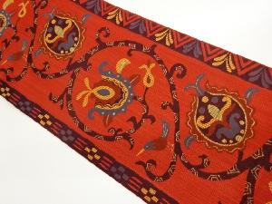 花唐草に鳥・幾何学模様織出し袋帯